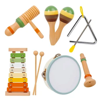 Koka mūzikas instrumentu komplekts bērniem ar ksilofonu un tamburīnu