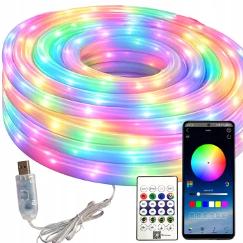 Elastīga RGB LED neona lenta ar Bluetooth un tālvadības pulti, 10m