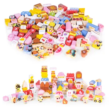 Koka klucīšu konstruktors Konfekšu pilsēta 116 detaļas ECOTOYS