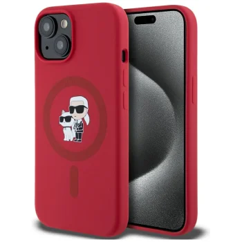 Karl Lagerfeld Silicone Karl&Choupette MagSafe vāciņš iPhone 15, Sarkans