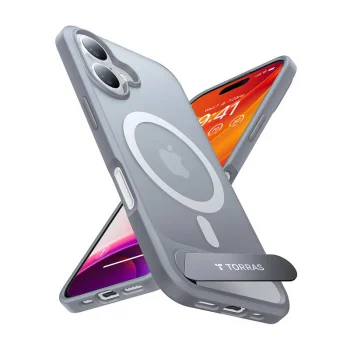 Torras Pstand Series vāciņš iPhone 16 Plus ar statīvu, Titanium Gray