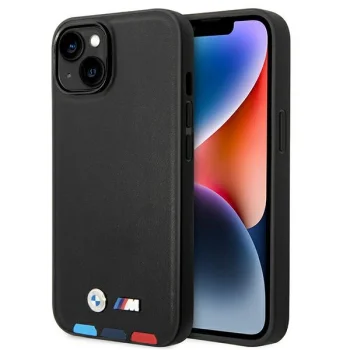 BMW iPhone 14 Plus vāciņš Leather Stamp Tricolor MagSafe, melns
