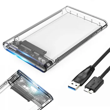 Caurspīdīgs 2.5" HDD/SSD ārējais cietais diska korpuss, USB 3.0, SATA