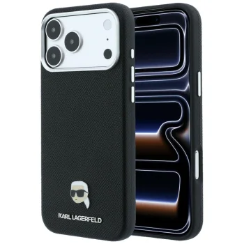 Karl Lagerfeld Grained Karl Head Metal MagSafe vāciņš iPhone 18 Pro Max / 17 Pro Max, melns