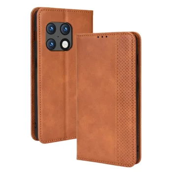 OnePlus 10 Pro Vintage Style Magnetic Leather Wallet Case Cover, Brown | Telefona Vāciņš Maciņš Apvalks Grāmatiņa