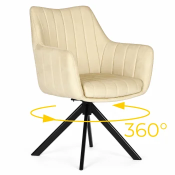 ModernHome grozāms velūra krēsls 360° ēdamistabai un viesistabai, bēšs