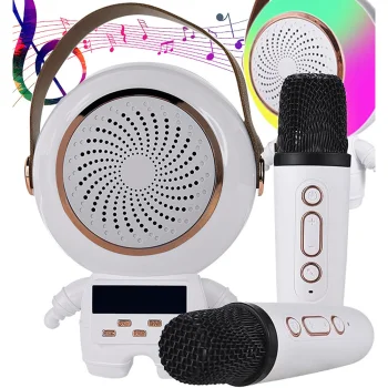 Pārnēsājams karaoke komplekts ar 2 bezvadu mikrofoniem un Bluetooth skaļruni
