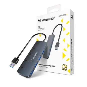 Wozinsky WHS080YSS 4 portu USB-A 3.0 centrmezgls ar slēdžiem - pelēks