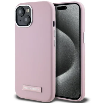 Karl Lagerfeld FW Metal Plate MagSafe vāciņš iPhone 15, rozā