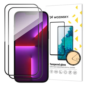 Aizsargstikls iPhone 15 Pro Max Wozinsky Full Glue ar rāmi, 2 gab., melns