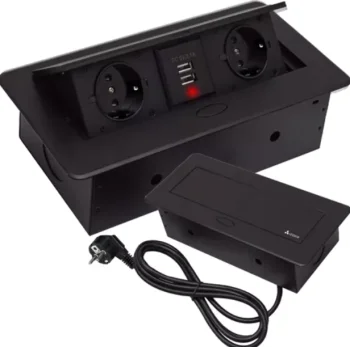 Iebūvējama galda kontaktligzda Izoxis ar 2 ligzdām un 2 USB portiem, melna