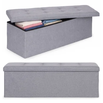 Pufs ar kasti mantu glabāšanai 111x38 cm ModernHome, gaiši pelēks