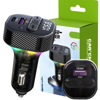 Automašīnas fm mp3/wma raidītājs USB a+USB c 30w bluetooth 5.3 LED qc 3.0 | Car transmitter