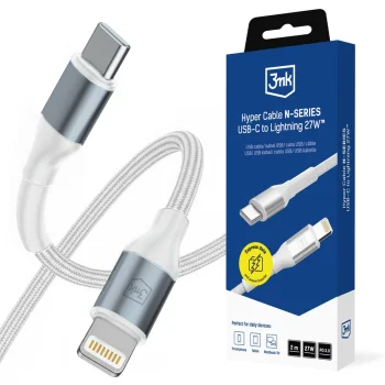 3mk Hyper Cable N-SERIES USB-C uz Lightning kabelis 2m 27W PD 3.0, balts