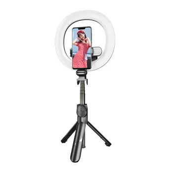 Puluz Selfija Nūja Kāts Statīvs Tripods Bluetooth ar 16 cm LED Riņķa Lampu un Telefona Turētāju | Selfie Stick...