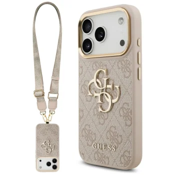 Guess 4G Classic Logo Big Strap Metal Buttons vāciņš iPhone 17 Pro, rozā