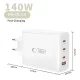 Tech-Protect NC140W-GAN 140W lādētājs ar 4 pieslēgvietām, balts
