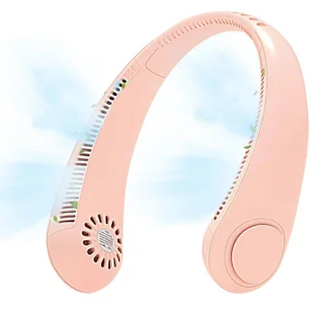 Pārnēsājams kakla ventilators, uzlādējams, 3 ātrumi, rozā