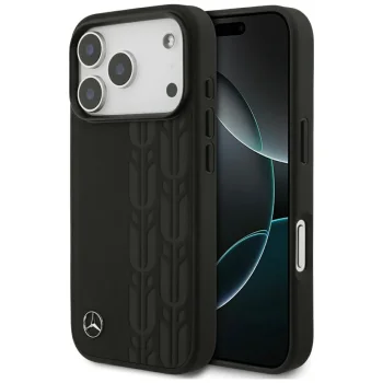 Mercedes Leather Laurel Leaves MagSafe vāciņš Apple iPhone 17 Pro, melns