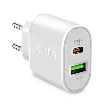 Sienas lādētājs SBS TETRPD20W 20W USB-C un USB-A Power Delivery, balts
