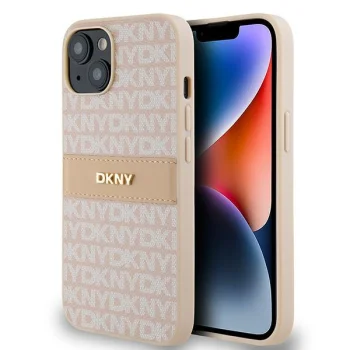 DKNY iPhone 15 / 14 / 13 vāciņš Mono Stripe & Metal Logo, rozā