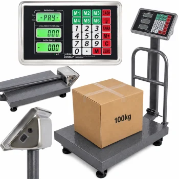 Elektroniskie platformas svari ar atzveltni 100kg LCD, pelēki