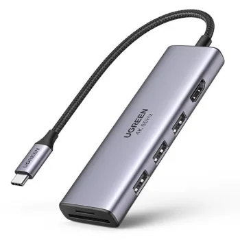 Ugreen 6-in-1 USB-C centrmezgls - 3x USB 3.2 / HDMI 4K 60Hz / SD / TF, pelēks