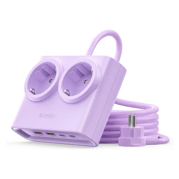 Orico PDC25 25W 6in1 kontaktligzdu pagarinātājs 2x AC 2x USB-A 2x USB-C, violets