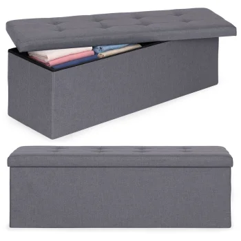 Pufs ar kasti un sēdekli 111x38 cm ModernHome, tumši pelēks