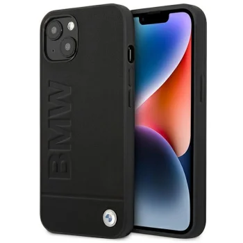 BMW iPhone 14 Plus vāciņš Leather Stamp, melns
