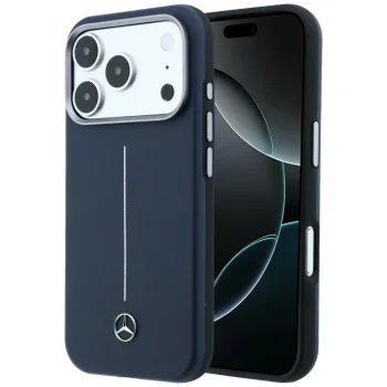 Mercedes Leather Semi Wrap Iconic Line MagSafe vāciņš iPhone 17 Pro, Navy Blue