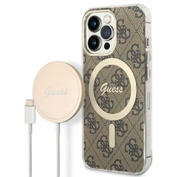 Guess 4G Print MagSafe komplekts iPhone 13 Pro - vāciņš un lādētājs - brūns