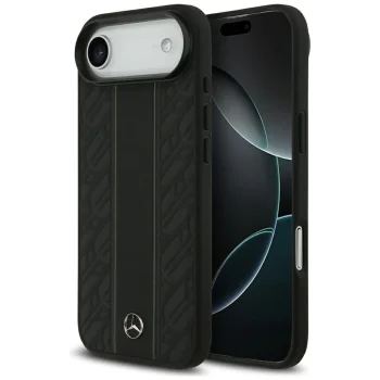 Mercedes Leather Laurel Leaves Stripes MagSafe vāciņš iPhone 17 Air, Melns