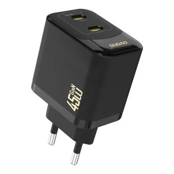 Dudao A28PEU PD 45W GaN 2x USB-C tīkla lādētājs, melns