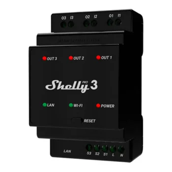DIN sliedes relejs Shelly Pro 3, 3 kanāli, Wi-Fi / LAN