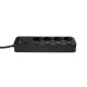 Huslog pagarinātājs ar 5 slēdžiem, 4 ligzdas, 4x USB, 1.5m, melns