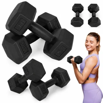 Sešstūra hanteļu komplekts MOVEPRO 2x2 kg, melns