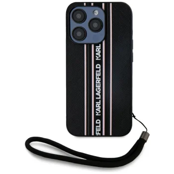 Karl Lagerfeld Saffiano Athleisure Stripes Cord iPhone 15 Pro Max vāciņš ar siksniņu, Pink