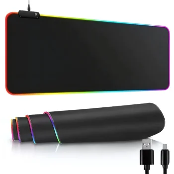 RGB LED spēļu peles paliktnis XL 80x30 cm, melns