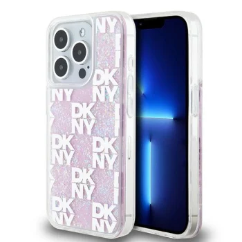 DKNY iPhone 15 Pro vāciņš Liquid Glitters Checkered Pattern, balts