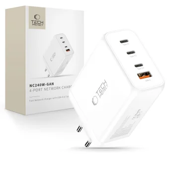 Tech-Protect NC240W-GaN 4 portu 240W sienas lādētājs, balts