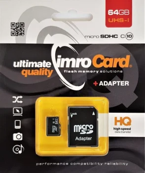 Imro 64GB microSDXC Class 10 UHS-I Atmiņas karte ar adapteri, Melna