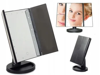 LED kosmētikas spogulis ar 22 diodēm un 2x/3x palielinājumu, melns