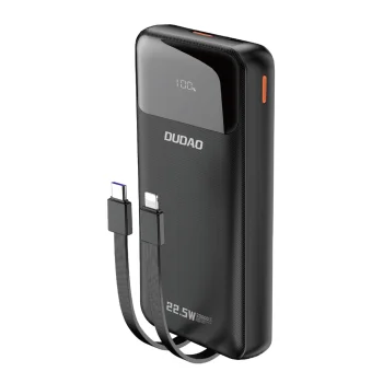 Dudao K15Pro 20000mAh 22.5W ārējais akumulators ar iebūvētiem kabeļiem - melns