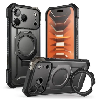 Supcase UB Grip Mag MagSafe vāciņš iPhone 18 Pro / 17 Pro ar statīvu, melns