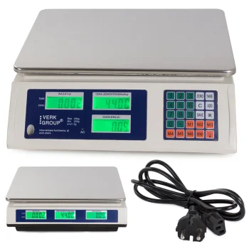 Elektroniskie tirdzniecības svari ar cenu aprēķinu, 40kg, balti