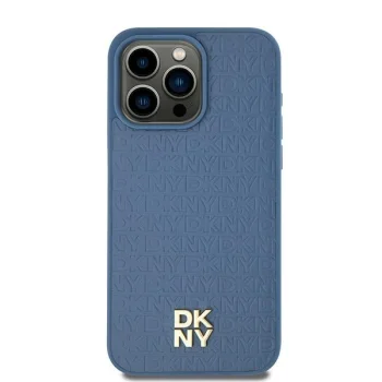 DKNY iPhone 15 / 14 / 13 vāciņš Leather Monogram Metal Logo MagSafe, zils