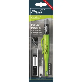 Būvniecības marķieris Pica Dry Metal-Set 30800 ar karbīda adatu, zaļš/melns
