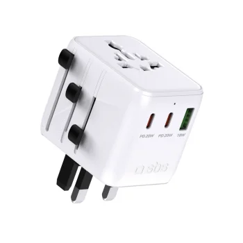 SBS universāls ceļojumu adapteris 2xUSB-C / 1xUSB-A, balts