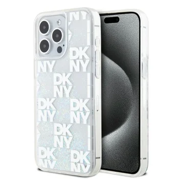 DKNY iPhone 15 Pro Max vāciņš Liquid Glitter Multilogo, balts